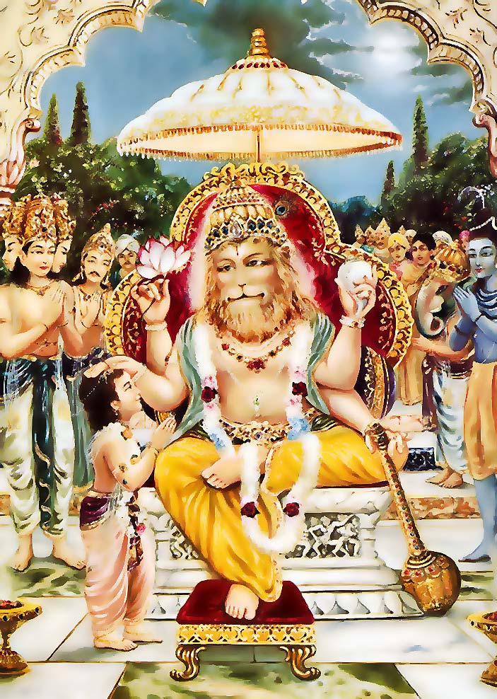 भगवान् विष्णु के अवतार नरसिंह द्वारा प्रह्लाद को आशिष् प्रदान करना तथा समस्त देवताओं का स्तवन भगवान् विष्णु के अवतार नरसिंह द्वारा प्रह्लाद को आशिष् प्रदान करना तथा समस्त देवताओं का स्तवन