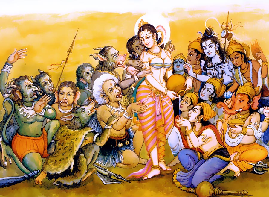 <b>मोहिनी देवी</b> द्वारा देवताओं को अमृत पान करवाना <b>मोहिनी देवी</b> द्वारा देवताओं को अमृत पान करवाना